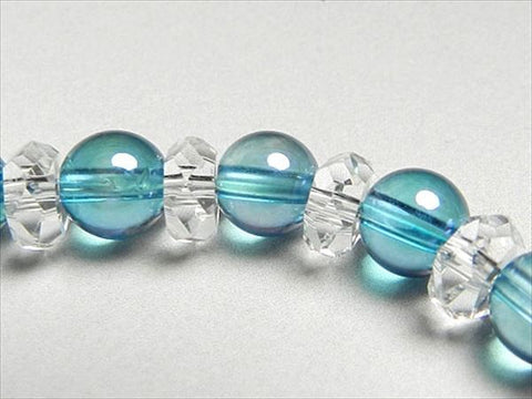 Aqua Aura and Cut Crystal 6mm Bead Bracelet 686011000019a - close-up