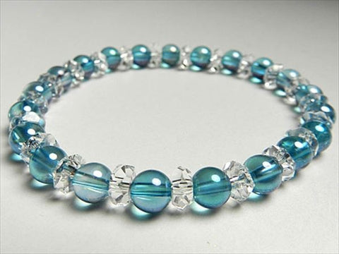 Aqua Aura and Cut Crystal 6mm Bead Bracelet 686011000019a - close-up 2