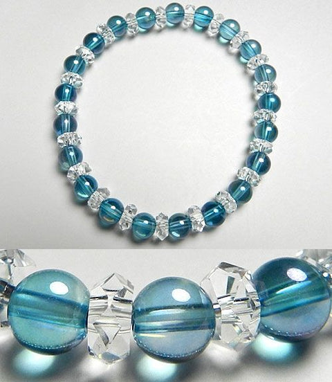 Aqua Aura and Cut Crystal 6mm Bead Bracelet 686011000019a - full view