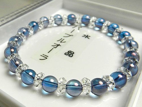 Purple Aura Bracelet, 6mm Beads, Crystal Cut-Glass Accent