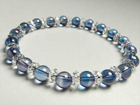 Purple Aura Bracelet, 6mm Beads, Crystal Cut-Glass Accent