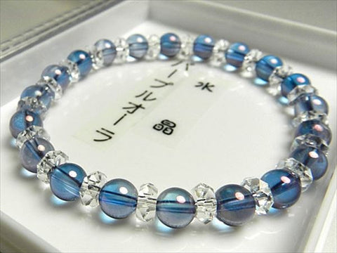 Purple Aura Bracelet, 6mm Beads, Crystal Cut-Glass Accent