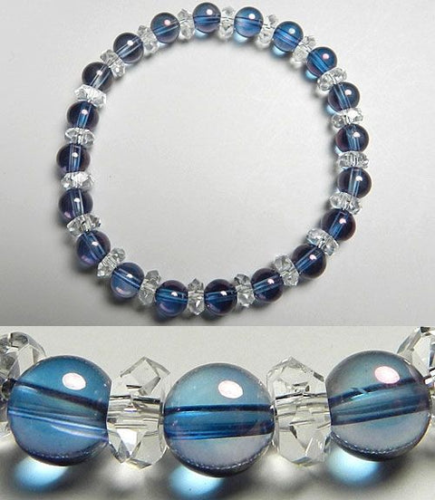 Purple Aura Bracelet, 6mm Beads, Crystal Cut-Glass Accent