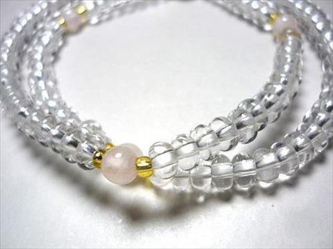 Crystal and Rose Quartz 108-Bead Double-Wrap Bracelet 6860114200500 - worn on wrist