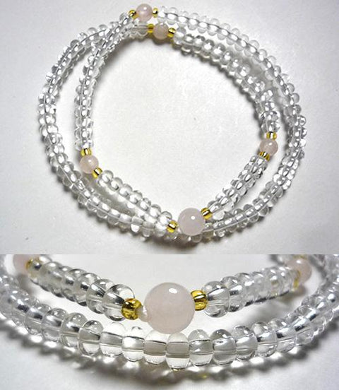 Crystal and Rose Quartz 108-Bead Double-Wrap Bracelet 6860114200500 - full view