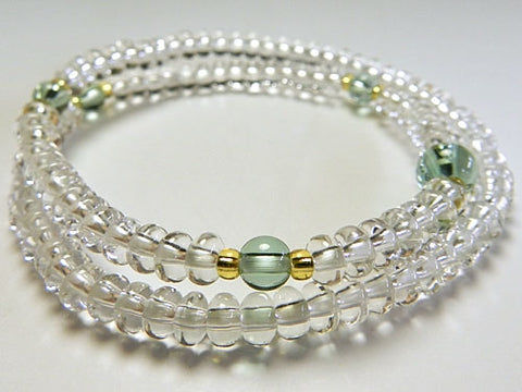 Crystal and Green Quartz 108-Bead Double-Wrap Bracelet 6860114200680 - worn on wrist