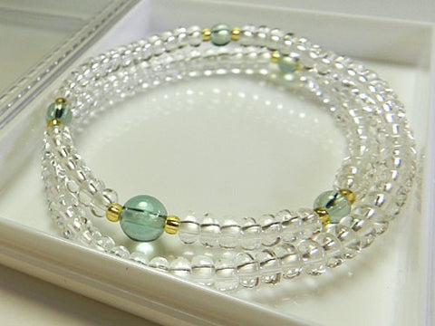 Crystal and Green Quartz 108-Bead Double-Wrap Bracelet 6860114200680 - close-up