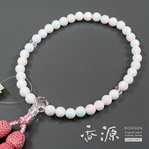 Women's Kyoto Opal Prayer Beads, Faceted Crystal, Pink Tassel