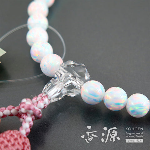 Women's Kyoto Opal Prayer Beads, Faceted Crystal, Pink Tassel