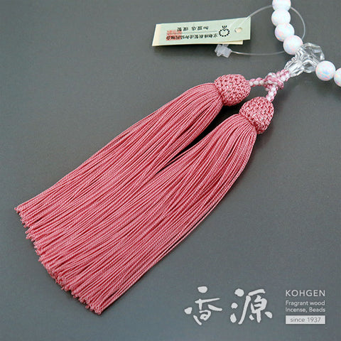 Women's Kyoto Opal Prayer Beads, Faceted Crystal, Pink Tassel