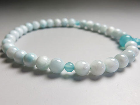 Women's Larimar Prayer Beads, 8mm Bead, Aqua Agate Accent