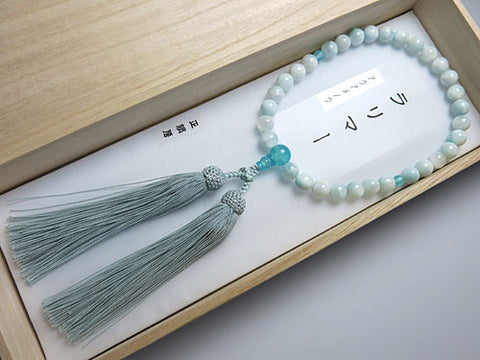 Women's Larimar Prayer Beads, 8mm Bead, Aqua Agate Accent