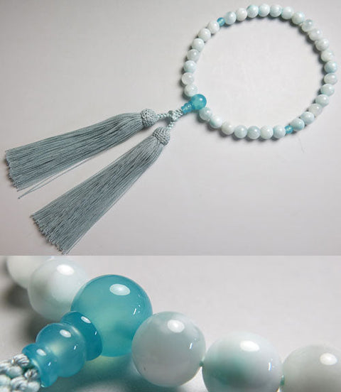 Women's Larimar Prayer Beads, 8mm Bead, Aqua Agate Accent
