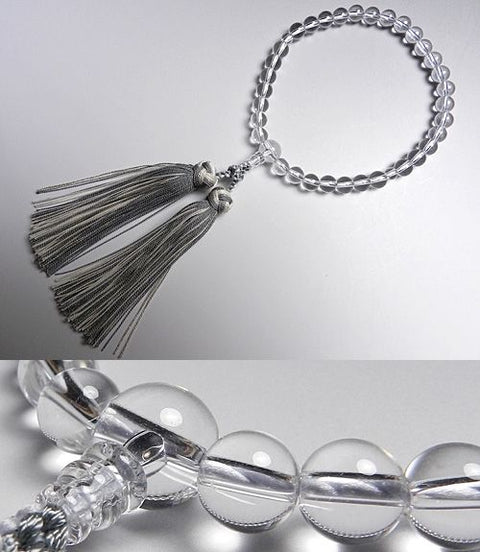 Women's Crystal Prayer Beads, 8mm Bead, Flower-Wrapped Tassel