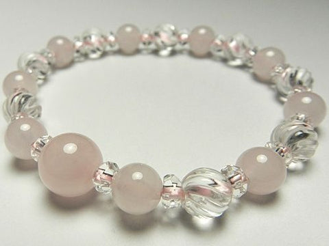 Rose Quartz Bracelet, 7mm Beads, Spiral-Cut Crystal Accent