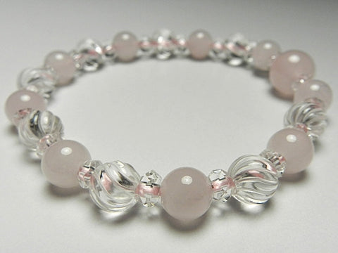 Rose Quartz Bracelet, 7mm Beads, Spiral-Cut Crystal Accent