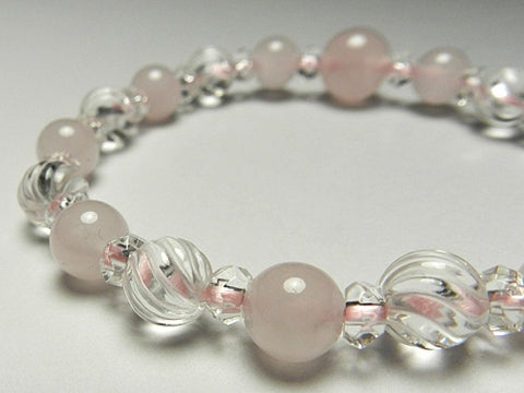 Rose Quartz Bracelet, 7mm Beads, Spiral-Cut Crystal Accent