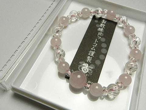 Rose Quartz Bracelet, 7mm Beads, Spiral-Cut Crystal Accent