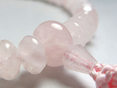 Women's Rose Quartz Prayer Beads, Star-Shape Cut, Pink Tassel