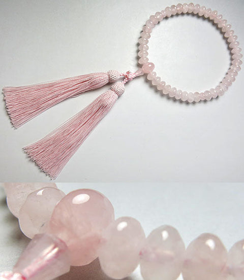 Women's Rose Quartz Prayer Beads, Star-Shape Cut, Pink Tassel