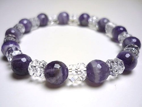 Striped Amethyst 128-Facet and Flat Crystal Combination Bracelet 6861010000190 - worn on wrist