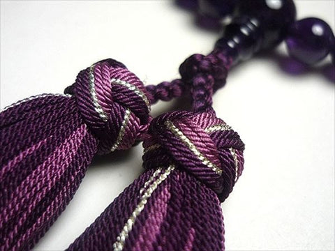 Women's Amethyst Prayer Beads, Flower Tassel, Crimson Base