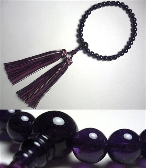 Women's Amethyst Prayer Beads, Flower Tassel, Crimson Base