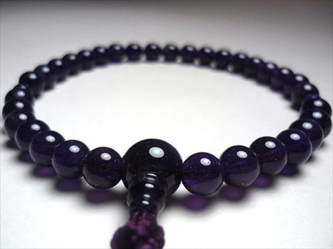Women's Amethyst Prayer Beads, Flower Tassel, Crimson Base