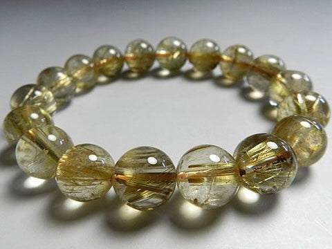 Rutile Quartz (Gold Wire) Bracelet, 12mm Beads, Straight, Limited to 1 Piece