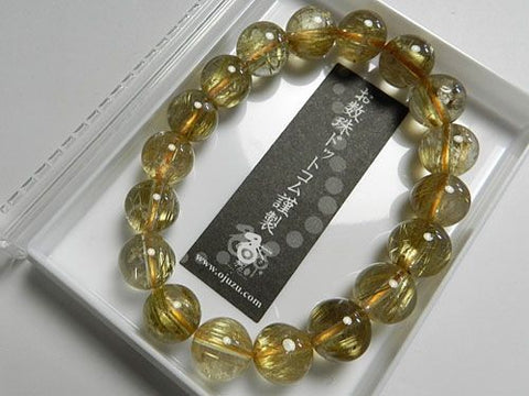 Rutile Quartz (Gold Wire) Bracelet, 12mm Beads, Straight, Limited to 1 Piece