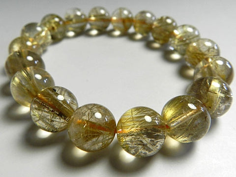 Rutile Quartz (Gold Wire) Bracelet, 12mm Beads, Straight, Limited to 1 Piece