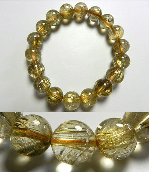 Rutile Quartz (Gold Wire) Bracelet, 12mm Beads, Straight, Limited to 1 Piece