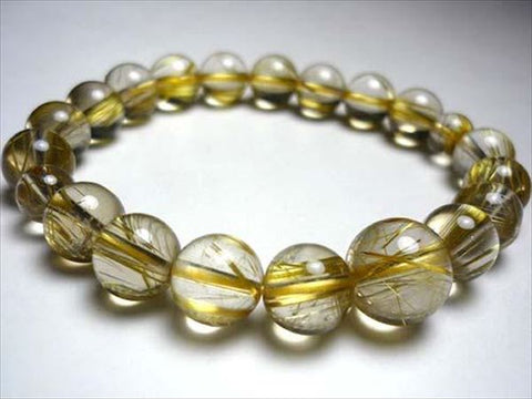 Rutile Quartz (Gold Wire) Bracelet, 10mm Beads, Matching Set, Limited to 1 Piece