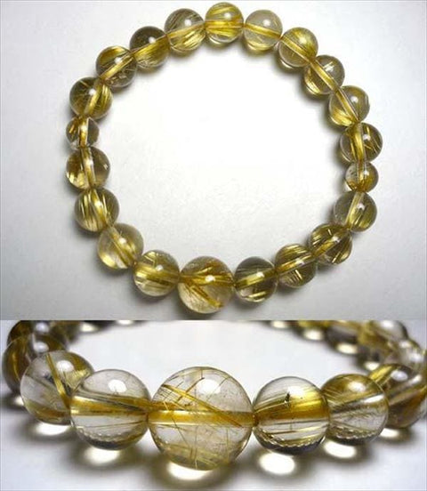 Rutile Quartz (Gold Wire) Bracelet, 10mm Beads, Matching Set, Limited to 1 Piece
