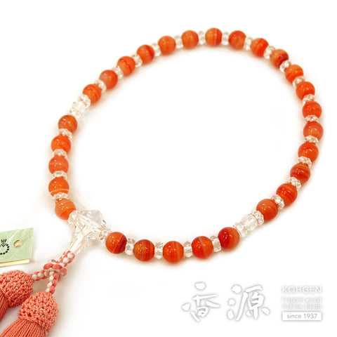 Women's Prayer Beads, Striped Agate, Alternating Crystal Cut Glass Finish, Shinonome Tassel