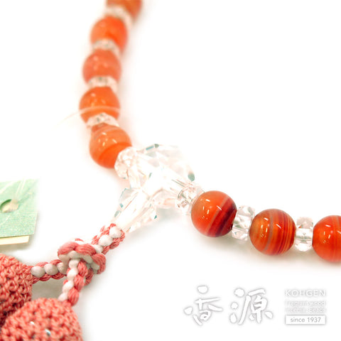 Women's Prayer Beads, Striped Agate, Alternating Crystal Cut Glass Finish, Shinonome Tassel