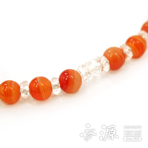 Women's Prayer Beads, Striped Agate, Alternating Crystal Cut Glass Finish, Shinonome Tassel