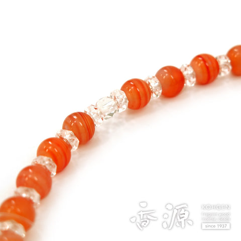 Women's Prayer Beads, Striped Agate, Alternating Crystal Cut Glass Finish, Shinonome Tassel