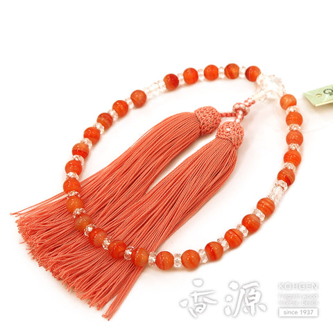 Women's Prayer Beads, Striped Agate, Alternating Crystal Cut Glass Finish, Shinonome Tassel