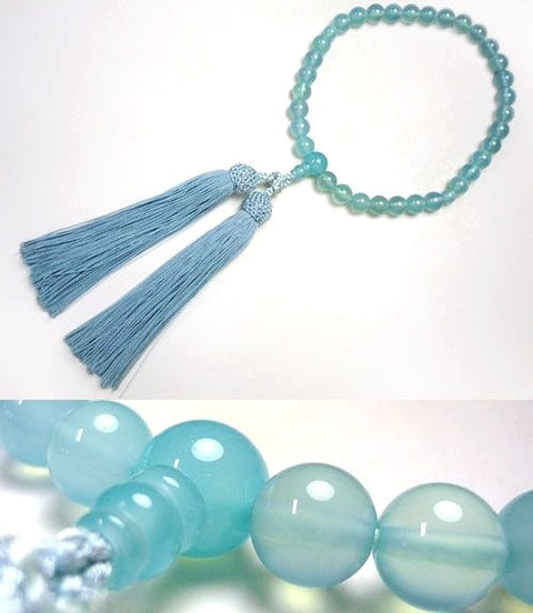Women's Prayer Beads, Aqua Agate, 8mm Bead, Uniform Finish