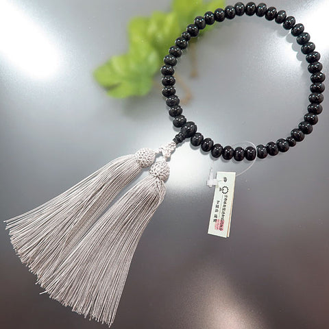 Women's Black Burmese Jade Prayer Beads, Oval Bead