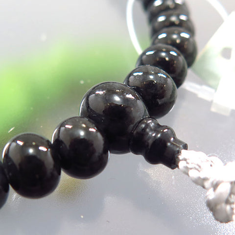 Women's Black Burmese Jade Prayer Beads, Oval Bead