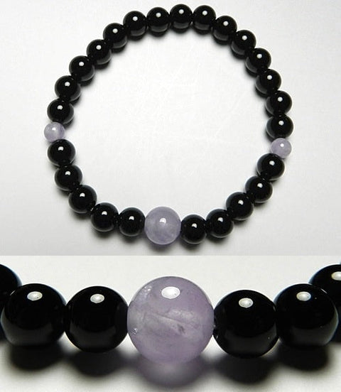Black Onyx 7mm Bead Bracelet with Fujiun-seki 6865410700600 - full view