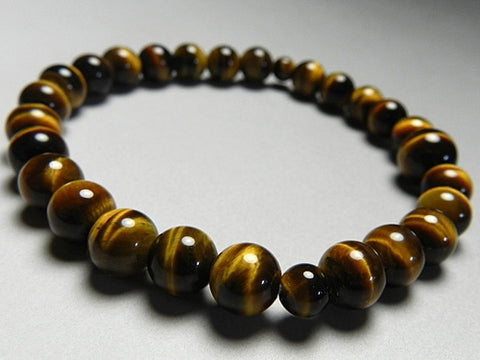 Tiger's Eye Bracelet, 7mm Round Beads, Uniform Finish
