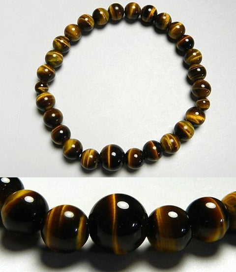Tiger's Eye Bracelet, 7mm Round Beads, Uniform Finish