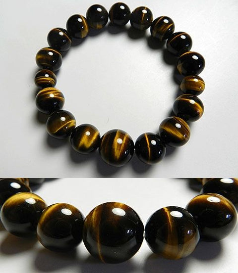 Tiger's Eye Bracelet, 12mm Round Beads, Matching Set