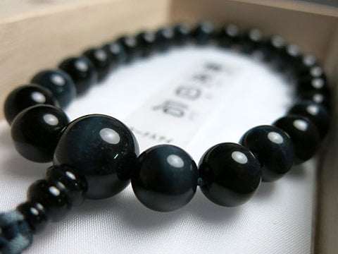 Men's prayer beads, blue tiger's eye, Jodo Shinshu