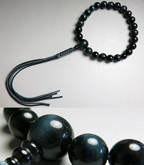 Men's prayer beads, blue tiger's eye, Jodo Shinshu