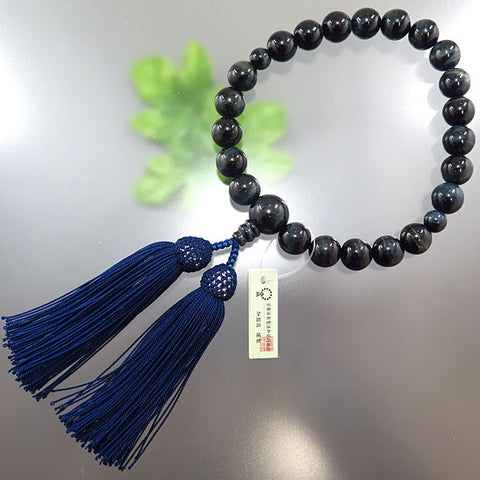 Men's prayer beads, blue tiger's eye, silk tassel