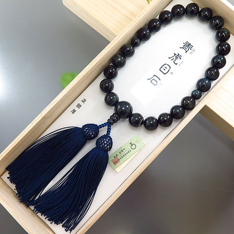 Men's prayer beads, blue tiger's eye, silk tassel